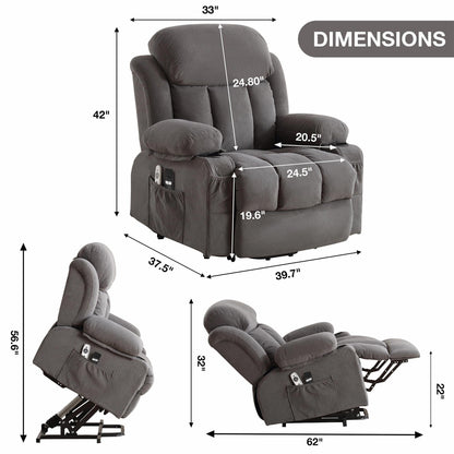 Fauteuil inclinable électrique en tissu avec chauffage et massage