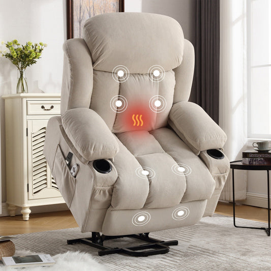 Fauteuil inclinable électrique avec chauffage et massage, poche latérale, port de charge USB et télécommande