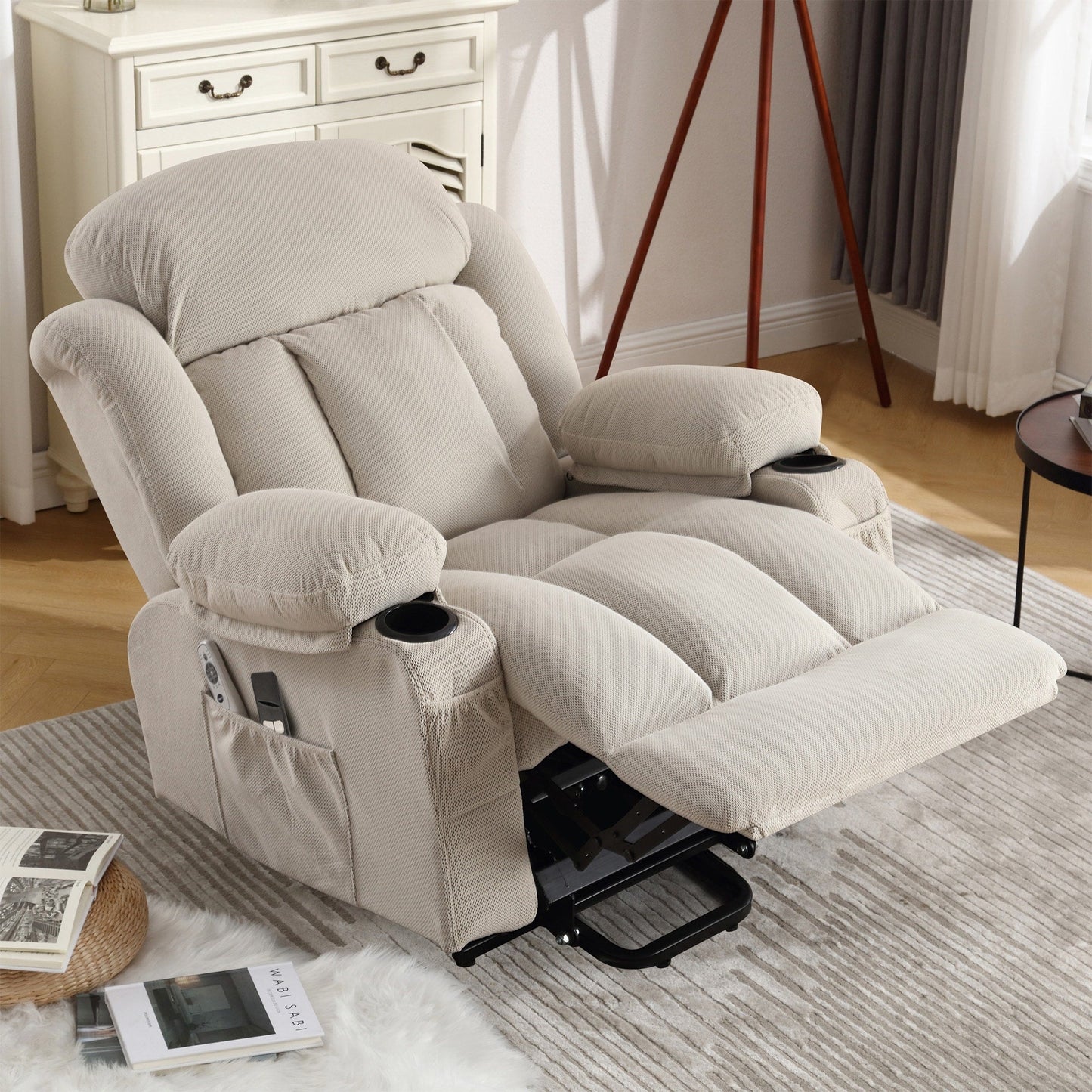 Fauteuil inclinable électrique avec chauffage et massage, poche latérale, port de charge USB et télécommande