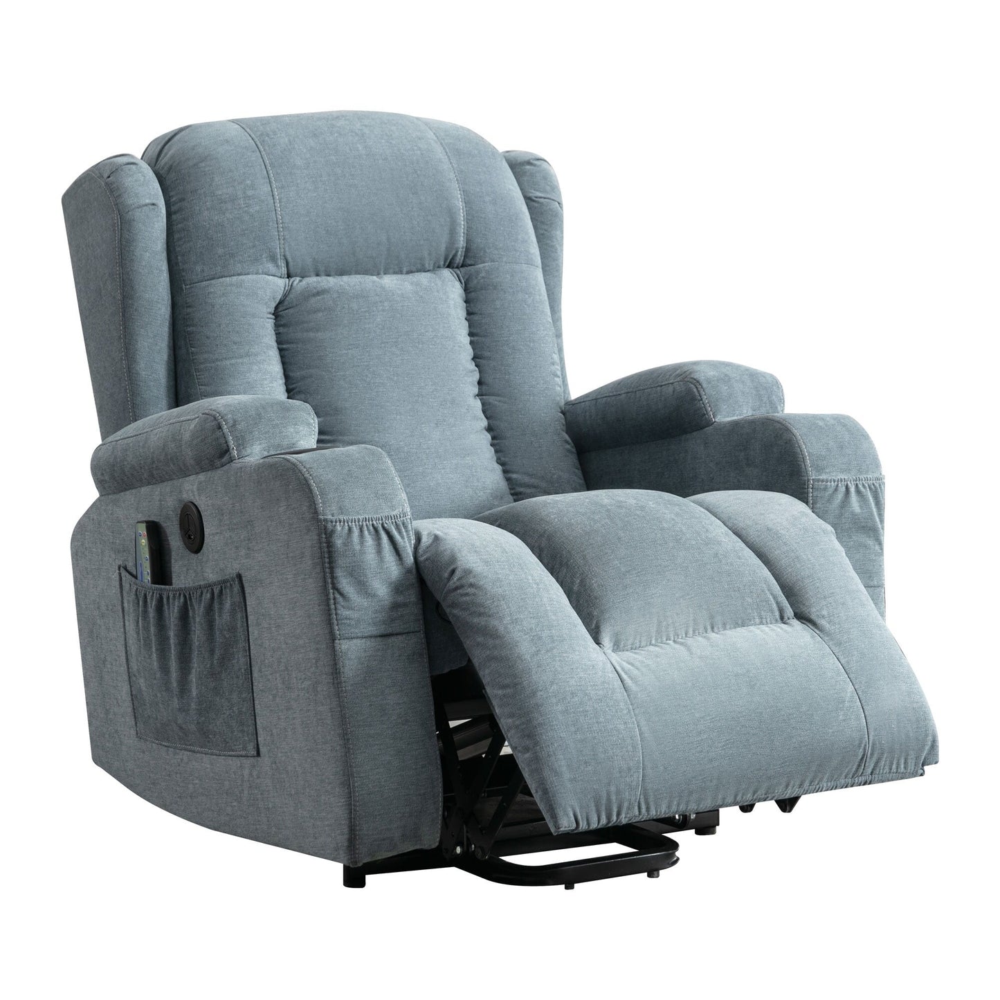 Fauteuil inclinable électrique avec chauffage, massage, port USB et poche latérale pour personnes âgées, inclinable et réglable pour le salon