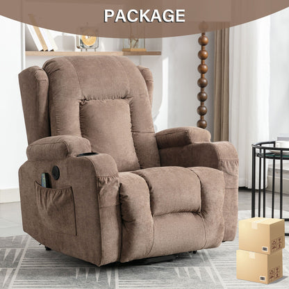 Fauteuil inclinable électrique avec chauffage, massage, port USB et poche latérale pour personnes âgées, inclinable et réglable pour le salon