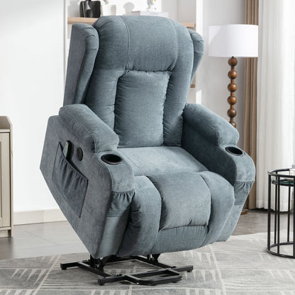 Fauteuil inclinable électrique avec chauffage, massage, port USB et poche latérale pour personnes âgées, inclinable et réglable pour le salon