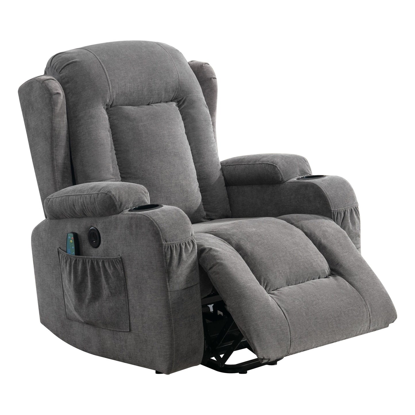 Fauteuil inclinable électrique avec chauffage, massage, port USB et poche latérale pour personnes âgées, inclinable et réglable pour le salon