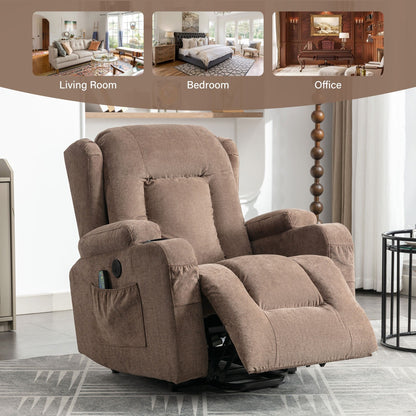 Fauteuil inclinable électrique avec chauffage, massage, port USB et poche latérale pour personnes âgées, inclinable et réglable pour le salon