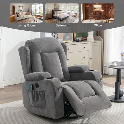 Fauteuil inclinable électrique avec chauffage, massage, port USB et poche latérale pour personnes âgées, inclinable et réglable pour le salon
