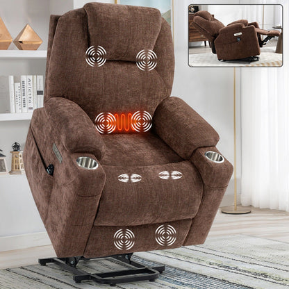 Fauteuil inclinable releveur électrique avec massage et chauffage, USB, Type-C, porte-gobelets