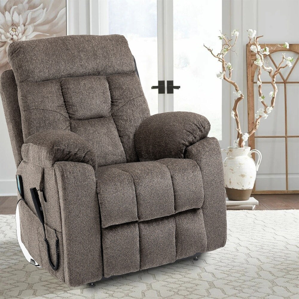 Fauteuil inclinable électrique Bigmen avec massage et chauffage pour personnes âgées, double moteur, porte-gobelets et poche latérale
