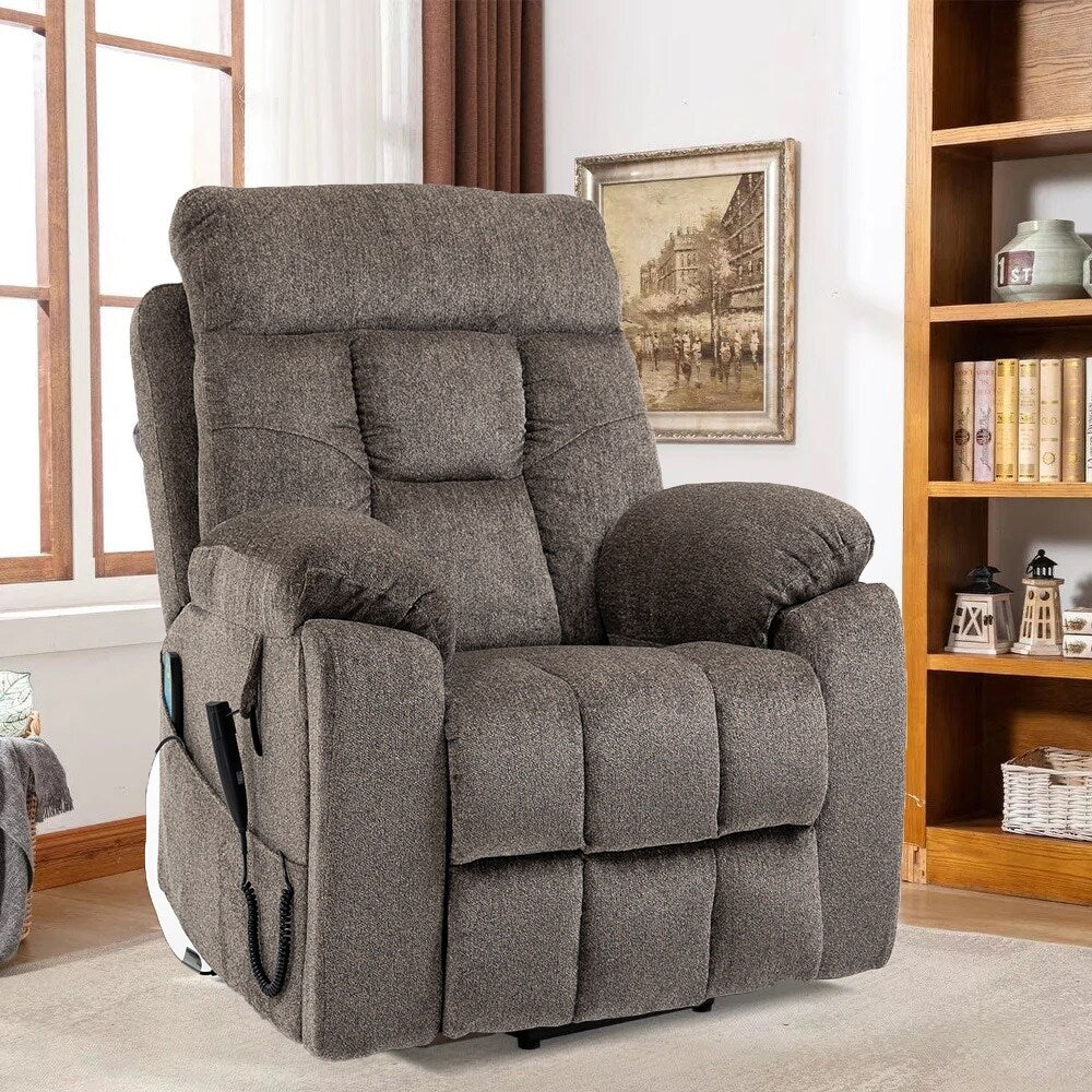 Fauteuil inclinable électrique Bigmen avec massage et chauffage pour personnes âgées, double moteur, porte-gobelets et poche latérale