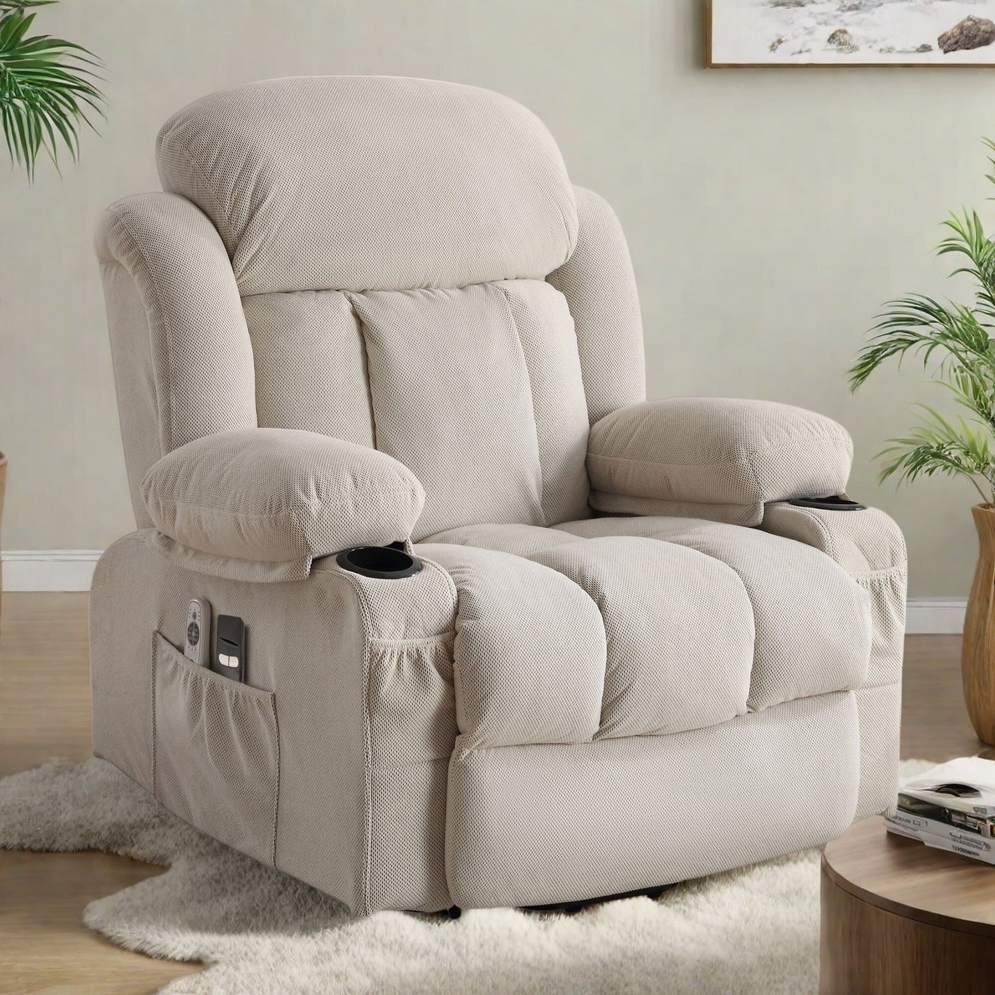 Fauteuil releveur électrique inclinable avec massage et chauffage, canapé releveur électrique avec télécommande et port USB
