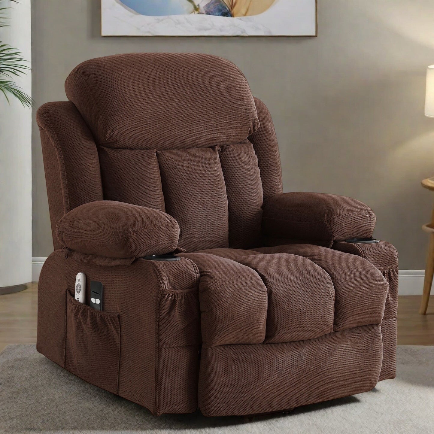 Fauteuil releveur électrique inclinable avec massage et chauffage, canapé releveur électrique avec télécommande et port USB