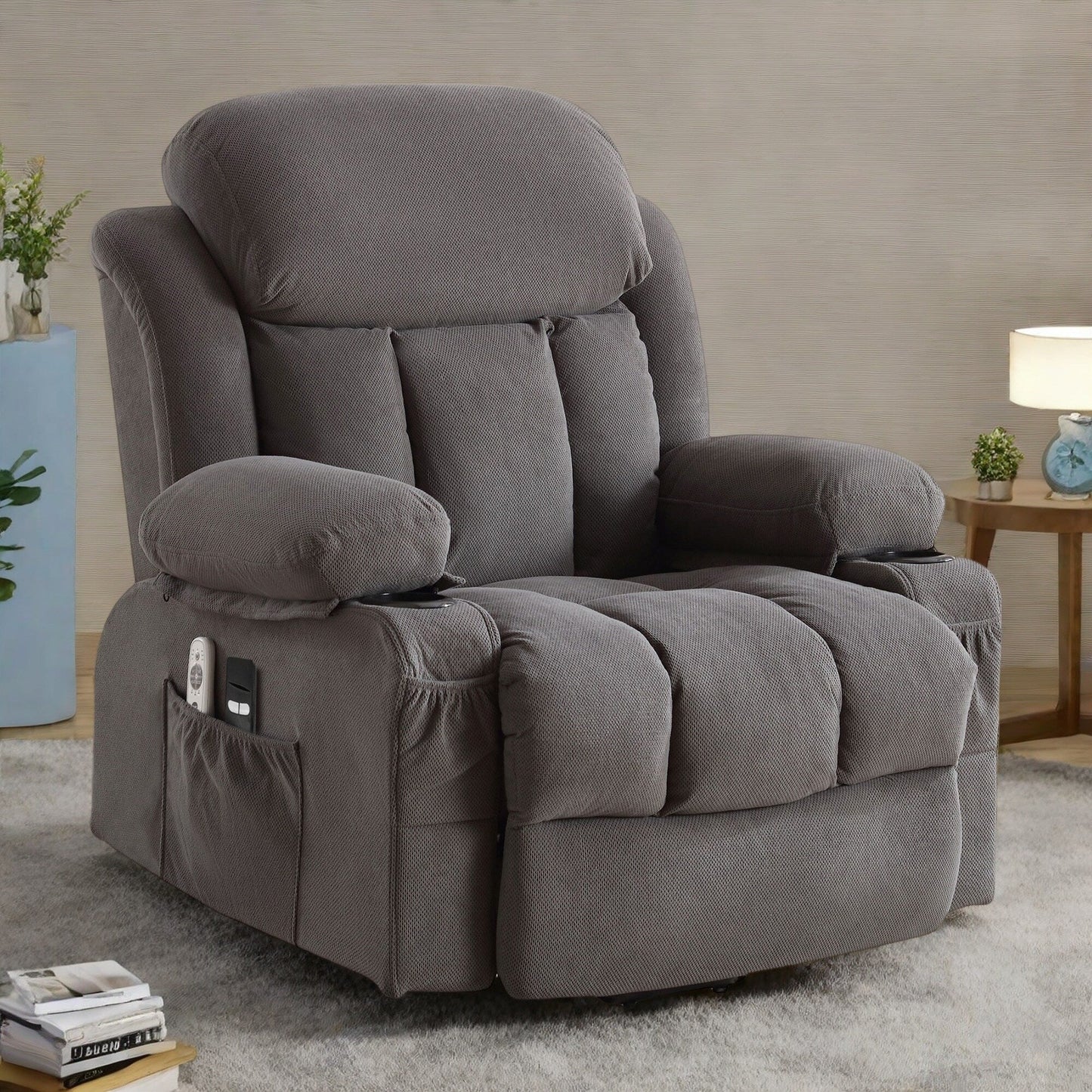 Fauteuil releveur électrique inclinable avec massage et chauffage, canapé releveur électrique avec télécommande et port USB