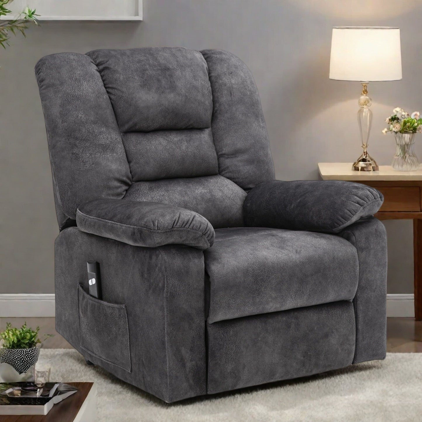 Fauteuil inclinable électrique avec massage et chauffage, port USB, poche latérale, dossier rembourré