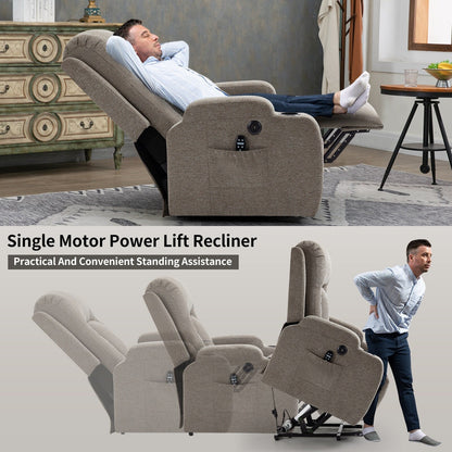 Fauteuil inclinable électrique avec massage, chauffage, port USB, soutien lombaire, deux porte-gobelets et poches latérales