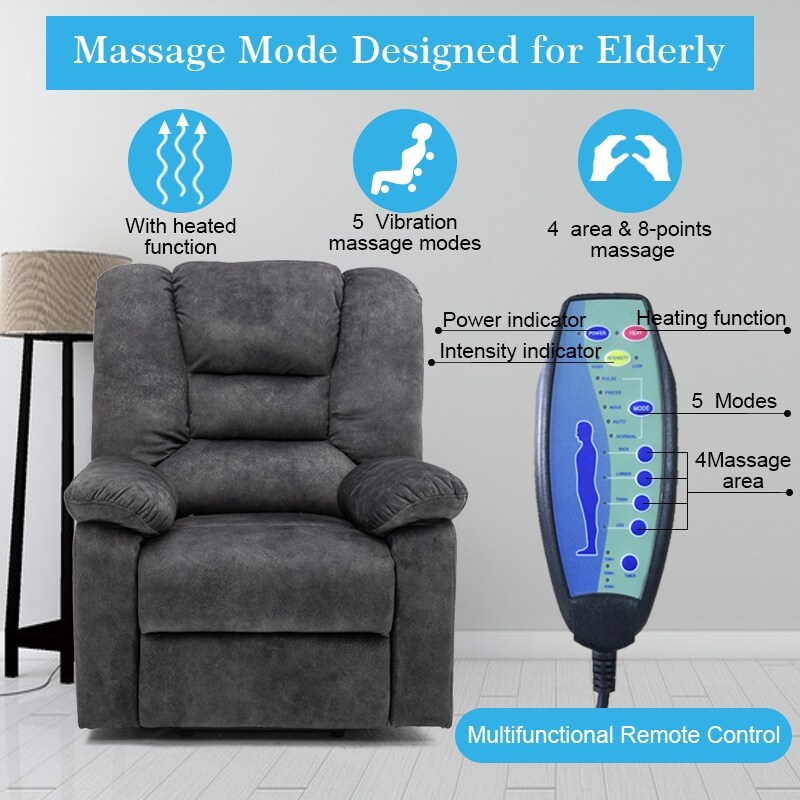 Fauteuil inclinable électrique avec massage, chauffage, port USB et poche latérale