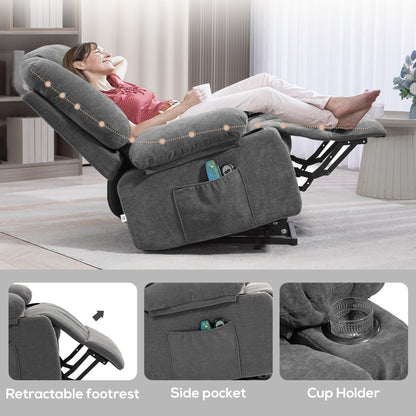Fauteuil inclinable électrique avec massage, chauffage lombaire, porte-gobelets et inclinaison réglable à 135°
