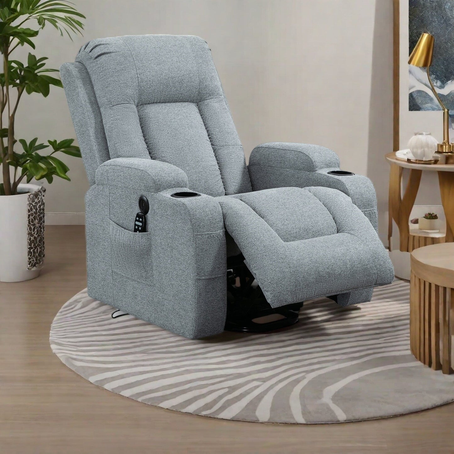 Fauteuil inclinable électrique avec massage, chauffage lombaire, port de chargement USB et porte-gobelets