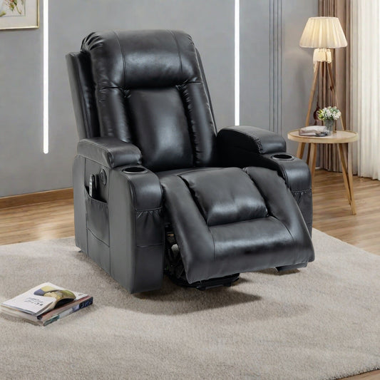Fauteuil inclinable électrique avec massage, chauffage lombaire, port de chargement USB et porte-gobelets