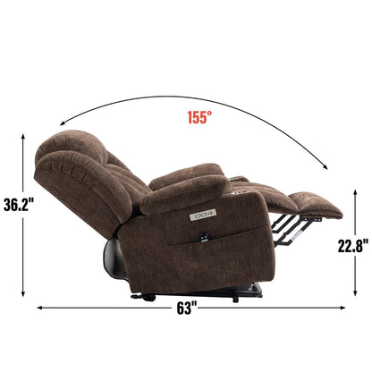 Fauteuil inclinable électrique avec massage, chauffage lombaire, ports USB et Type-C et porte-gobelets en acier inoxydable