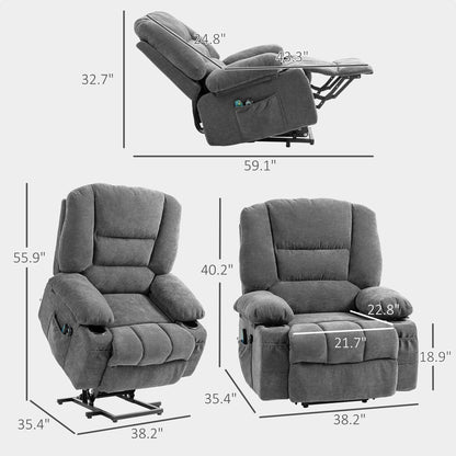 Fauteuil inclinable électrique avec massage par vibrations, chauffage, télécommande, montage rapide et poches latérales