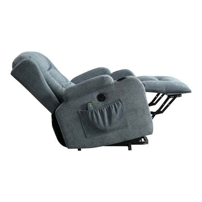 Fauteuil inclinable électrique avec massage par vibration, chauffage, port USB et poches de rangement latérales