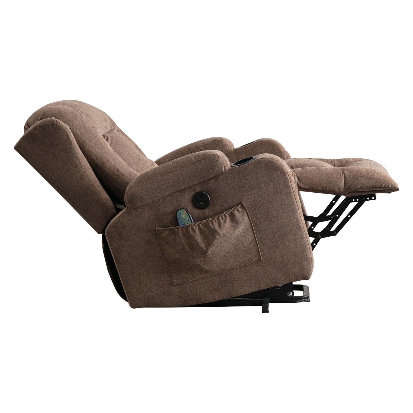 Fauteuil inclinable électrique avec massage par vibration, chauffage, port USB et poches de rangement latérales