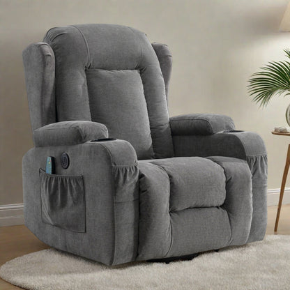 Fauteuil inclinable électrique avec massage par vibration, chauffage, port USB et poches de rangement latérales