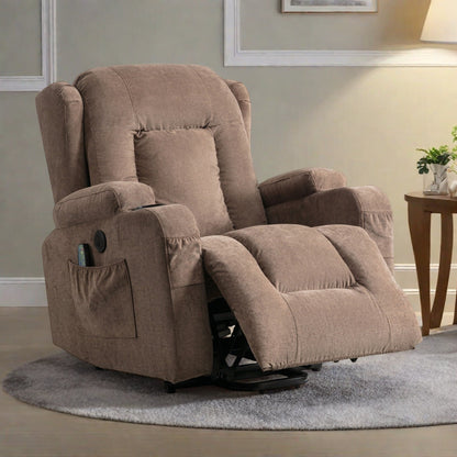 Fauteuil inclinable électrique avec massage par vibration, chauffage, port USB et poches de rangement latérales
