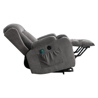 Fauteuil inclinable électrique avec massage par vibration, chauffage, port USB et poches de rangement latérales