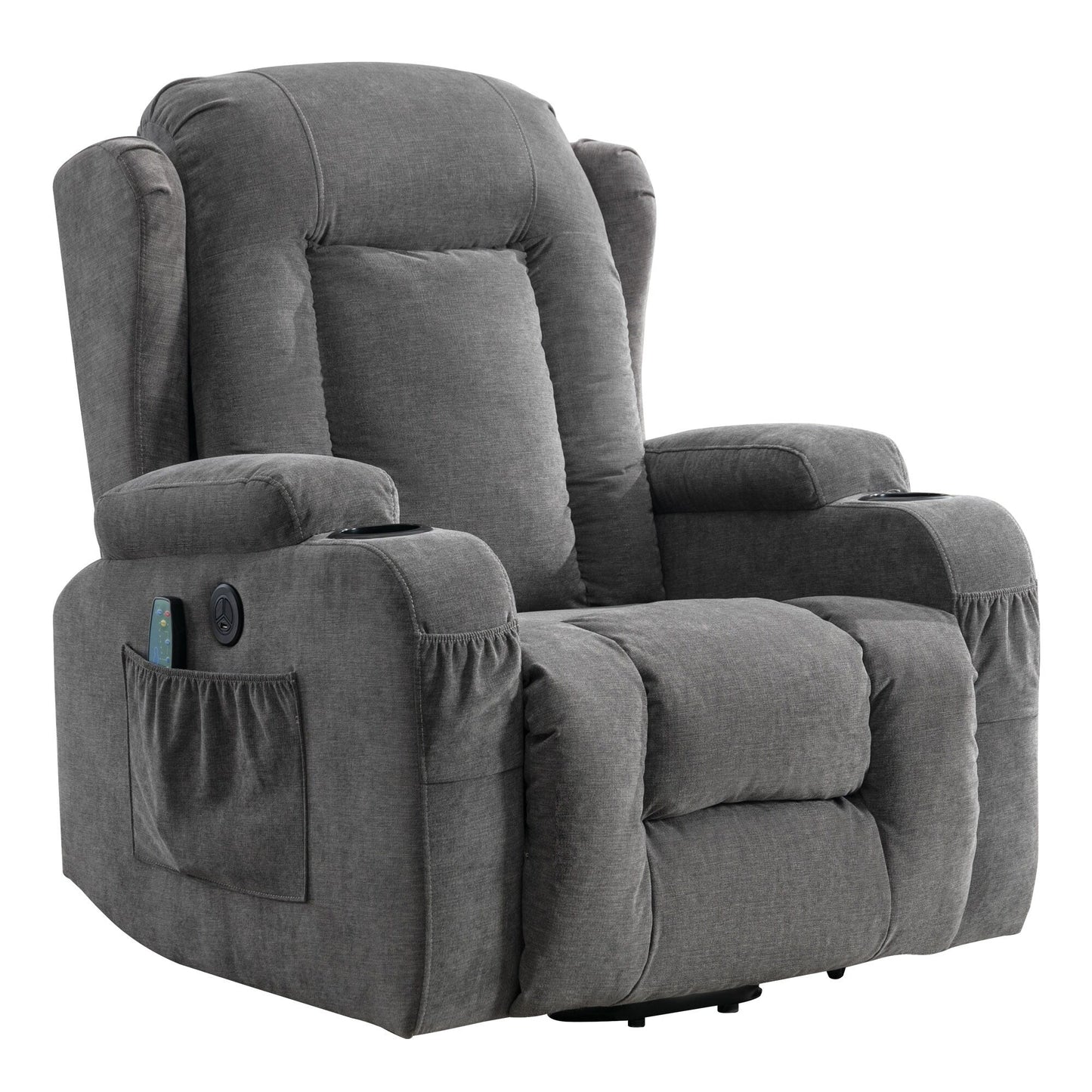 Fauteuil inclinable électrique avec massage par vibration, chauffage, port USB et poches de rangement latérales