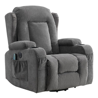 Fauteuil inclinable électrique avec massage par vibration, chauffage, port USB et poches de rangement latérales