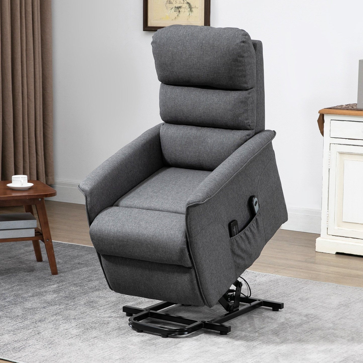 Fauteuil inclinable électrique avec massage par vibrations, télécommande, poches latérales, inclinaison réglable et repose-pieds