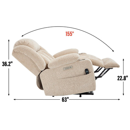 Fauteuil inclinable électrique, mécanisme de mouvement robuste avec massage par vibration à 8 points et chauffage lombaire, ports USB et Type-C