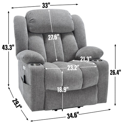Fauteuil inclinable électrique, mécanisme de mouvement robuste avec massage par vibration à 8 points et chauffage lombaire, ports USB et Type-C
