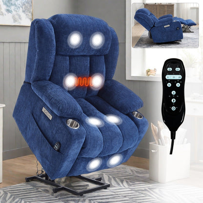 Fauteuil inclinable électrique, mécanisme de mouvement robuste avec massage par vibration à 8 points et chauffage lombaire, ports USB et Type-C
