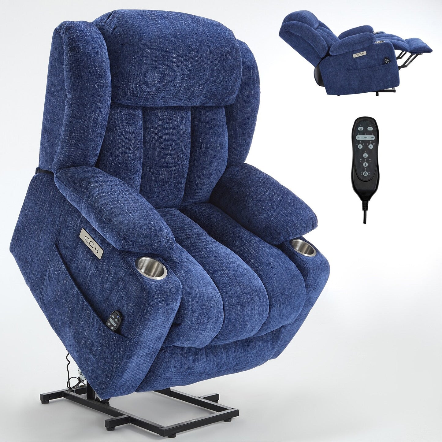Fauteuil inclinable électrique, mécanisme de mouvement robuste avec massage par vibration à 8 points et chauffage lombaire, ports USB et Type-C