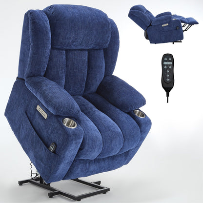 Fauteuil inclinable électrique, mécanisme de mouvement robuste avec massage par vibration à 8 points et chauffage lombaire, ports USB et Type-C