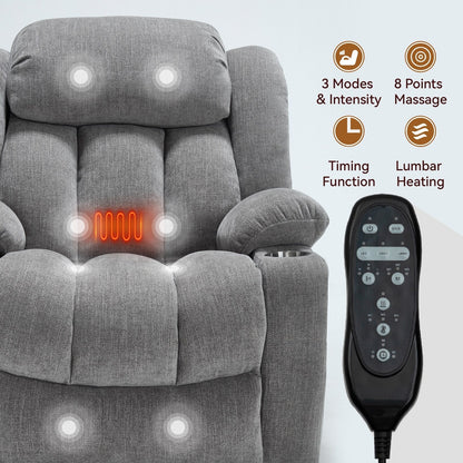 Fauteuil inclinable électrique, mécanisme de mouvement robuste avec massage par vibration à 8 points et chauffage lombaire, ports USB et Type-C