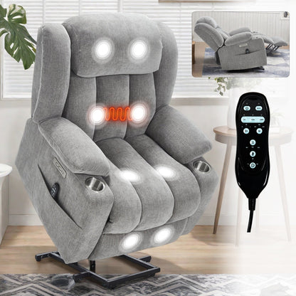 Fauteuil inclinable électrique, mécanisme de mouvement robuste avec massage par vibration à 8 points et chauffage lombaire, ports USB et Type-C