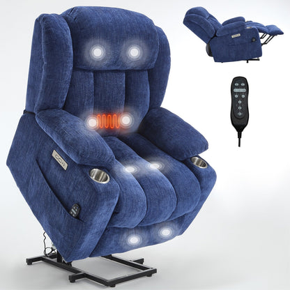 Fauteuil inclinable électrique, mécanisme de mouvement robuste avec massage par vibration à 8 points et chauffage lombaire, ports USB et Type-C