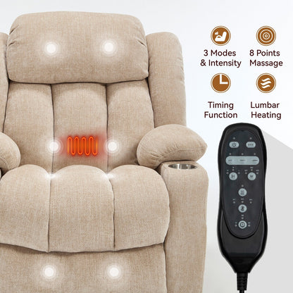 Fauteuil inclinable électrique, mécanisme de mouvement robuste avec massage par vibration à 8 points et chauffage lombaire, ports USB et Type-C