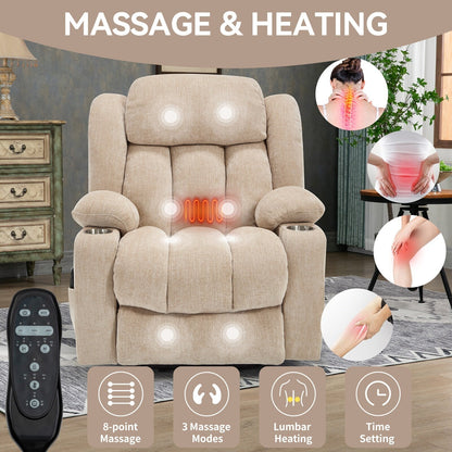 Fauteuil inclinable électrique, mécanisme de mouvement robuste avec massage par vibration à 8 points et chauffage lombaire, ports USB et Type-C