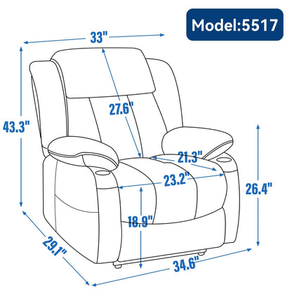 Fauteuil inclinable électrique, mécanisme de mouvement robuste avec massage par vibration à 8 points et chauffage lombaire, ports USB et Type-C