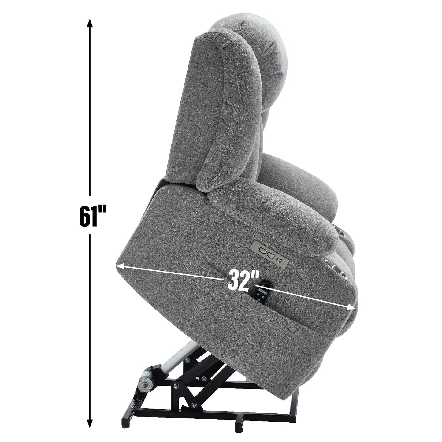 Fauteuil inclinable électrique, mécanisme de mouvement robuste avec massage par vibration à 8 points et chauffage lombaire, ports USB et Type-C