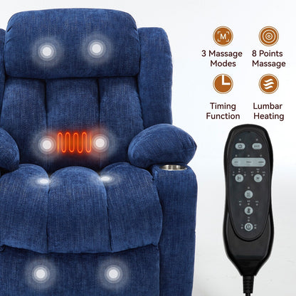 Fauteuil inclinable électrique, mécanisme de mouvement robuste avec massage par vibration à 8 points et chauffage lombaire, ports USB et Type-C