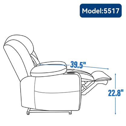 Fauteuil inclinable électrique, mécanisme de mouvement robuste avec massage par vibration à 8 points et chauffage lombaire, ports USB et Type-C
