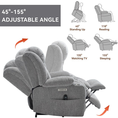 Fauteuil inclinable électrique, mécanisme de mouvement robuste avec massage par vibration à 8 points et chauffage lombaire, ports USB et Type-C
