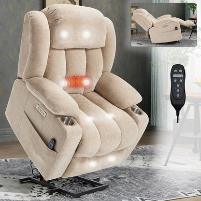 Fauteuil inclinable électrique, mécanisme de mouvement robuste avec massage par vibration à 8 points et chauffage lombaire, ports USB et Type-C