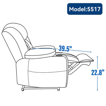Fauteuil inclinable électrique, mécanisme de mouvement robuste avec massage par vibration à 8 points et chauffage lombaire, ports USB et Type-C