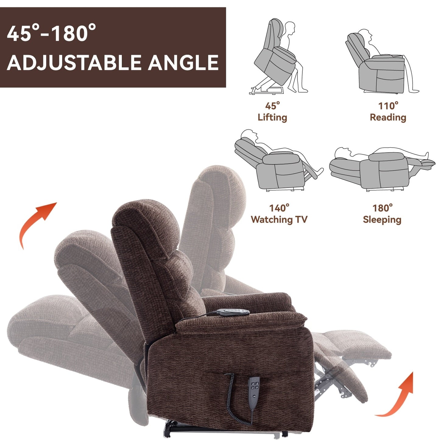 Fauteuil inclinable électrique, double position infinie, massage par la chaleur, télécommande