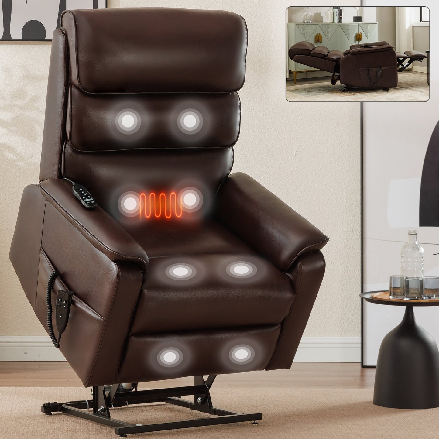 Fauteuil inclinable électrique, double position infinie, massage par la chaleur, télécommande
